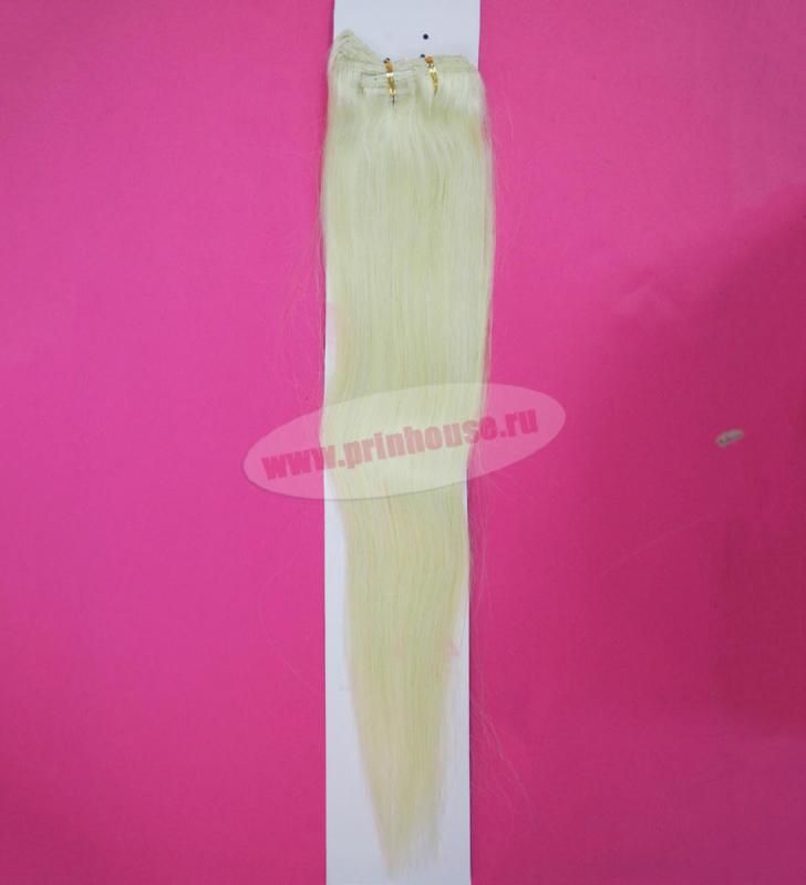 Фото Волосы на заколках натуральные люкс длина 50 см 70 грамм цвет #60 яркий блонд - магазин  "Домик Принцессы"