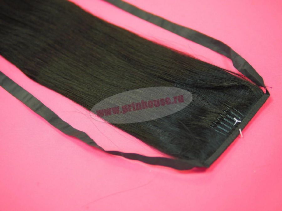 Фото Накладной хвост из натуральных волос на ленте 55cм цвет №1 черный - магазин  "Домик Принцессы"