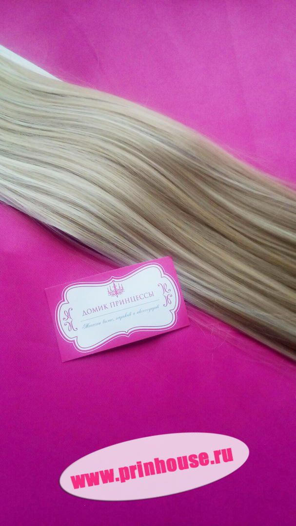 Фото Волосы на заколках искусственные 8 лент термо цвет L16/613 мелированный медовый блонд длина 60см - магазин  "Домик Принцессы"