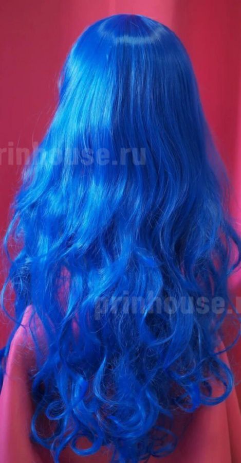 Фото Парик искусственный косплей длинные локоны с челкой цвет синий - магазин  "Домик Принцессы"