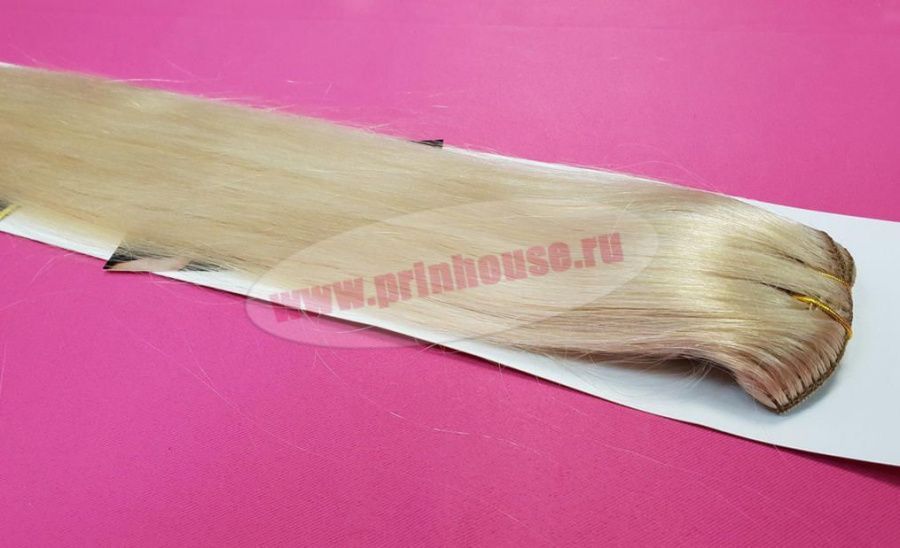 Фото Волосы на заколках натуральные 55см 100гр цвет 122 платиновый блонд - магазин  "Домик Принцессы"