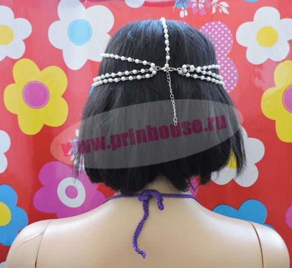 Фото Тика украшение-цепочка на голову с белыми жемчужинками - магазин  "Домик Принцессы"