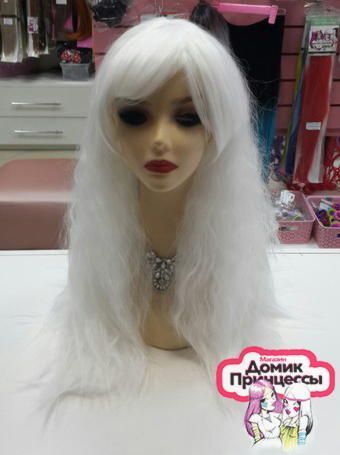 Фото Парик искусственный косплей длинные пышные волосы белого цвета с челкой - магазин  "Домик Принцессы"