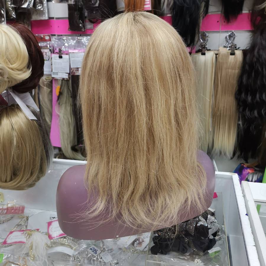 Фото Парик из натуральных волос на сетке спереди дышащий легкий, 35 см, мелированный - магазин  "Домик Принцессы"
