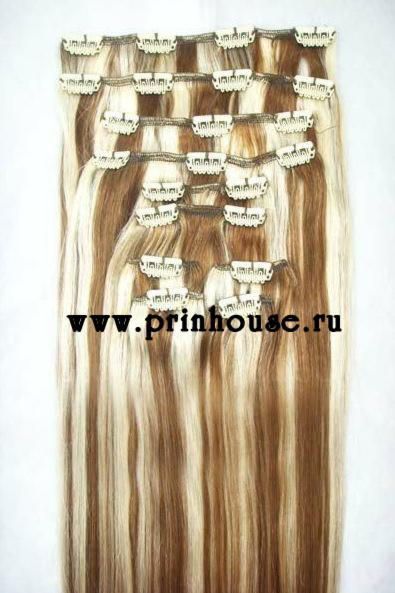 Фото Волосы на заколках натуральные Макси-комплект №6/613 блонд+шоколад 180 грам 50см Волосы на заколках  - магазин  "Домик Принцессы"