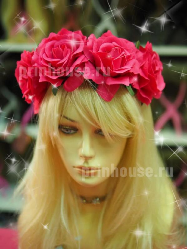 Фото Ободок из пышных красных роз - магазин  "Домик Принцессы"