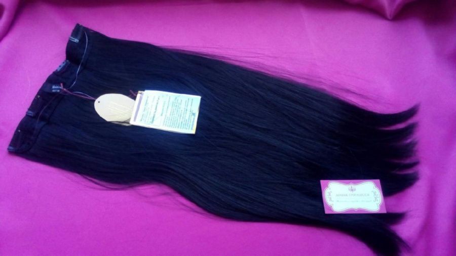 Фото Волосы прямые на леске искусственные цвет 2 натуральный черный - магазин  "Домик Принцессы"