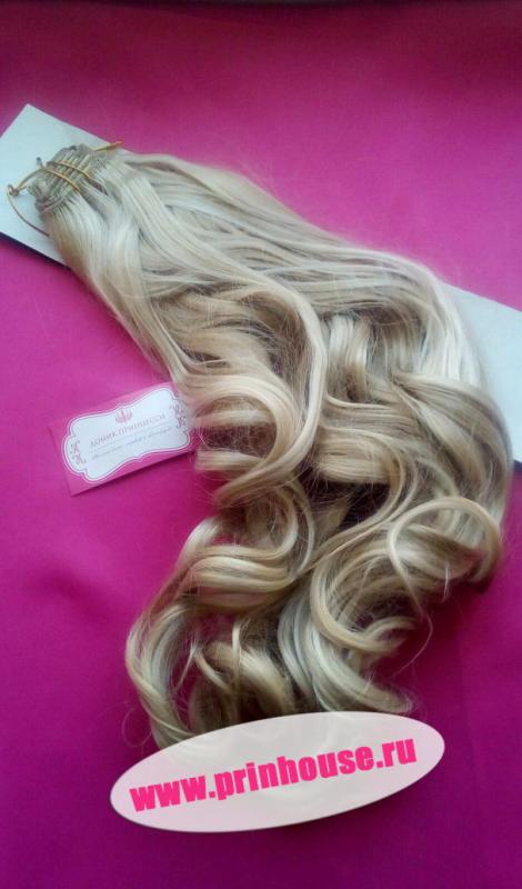 Фото Волосы искусственные канекалон термо на заколках 8 лент 65см локоны Цвет L16/613 - магазин  "Домик Принцессы"