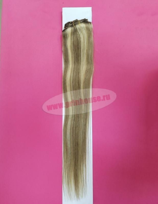Фото Волосы на заколках натуральные 55см 100гр цвет 12/613 мелированный блонд - магазин  "Домик Принцессы"