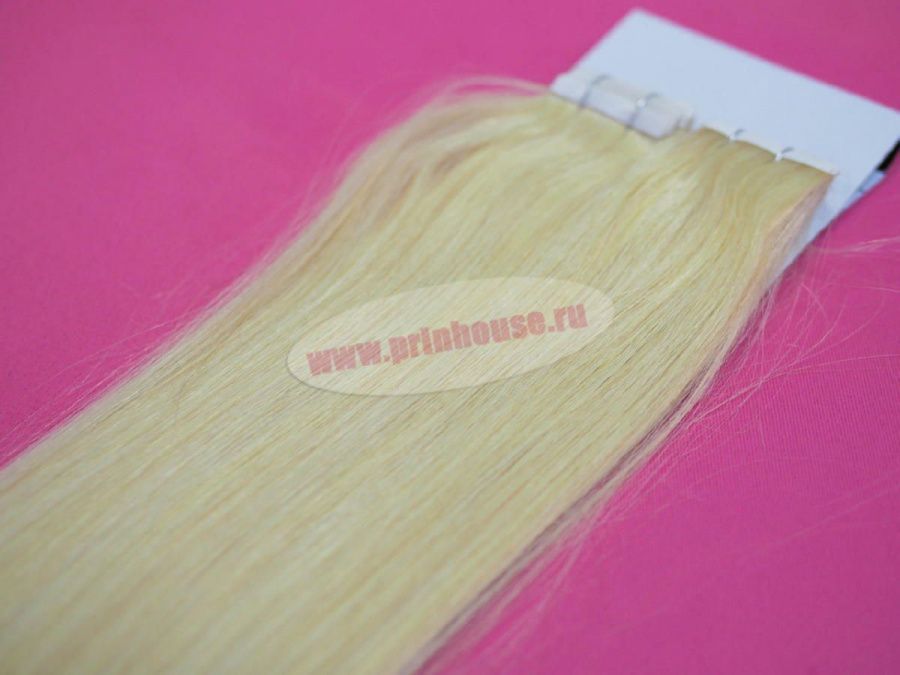 Фото Натуральные волосы для ленточного наращивания 5 стрипов по 30 см длина 55 см цвет 613 блонд - магазин  "Домик Принцессы"