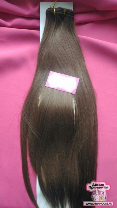 Фото Волосы на заколках искусственные 8 лент термо цвет 12 средне русый длина 60см - магазин  "Домик Принцессы"