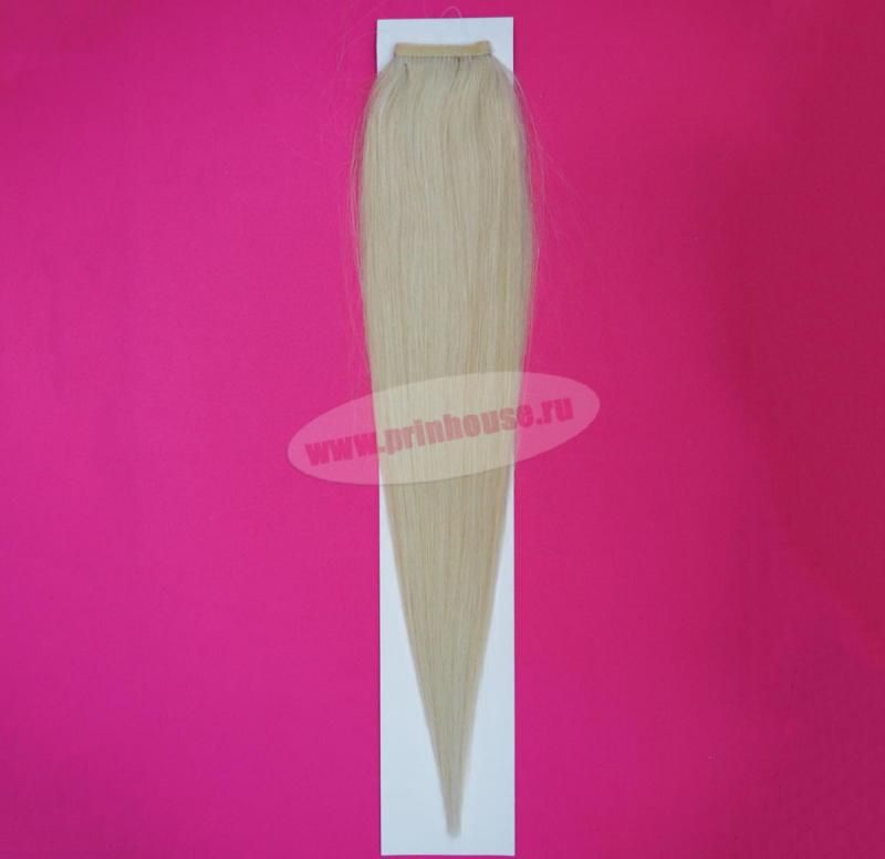 Фото Накладной хвост из натуральных волос на ленте 53cм цвет 60A яркий блонд - магазин  "Домик Принцессы"