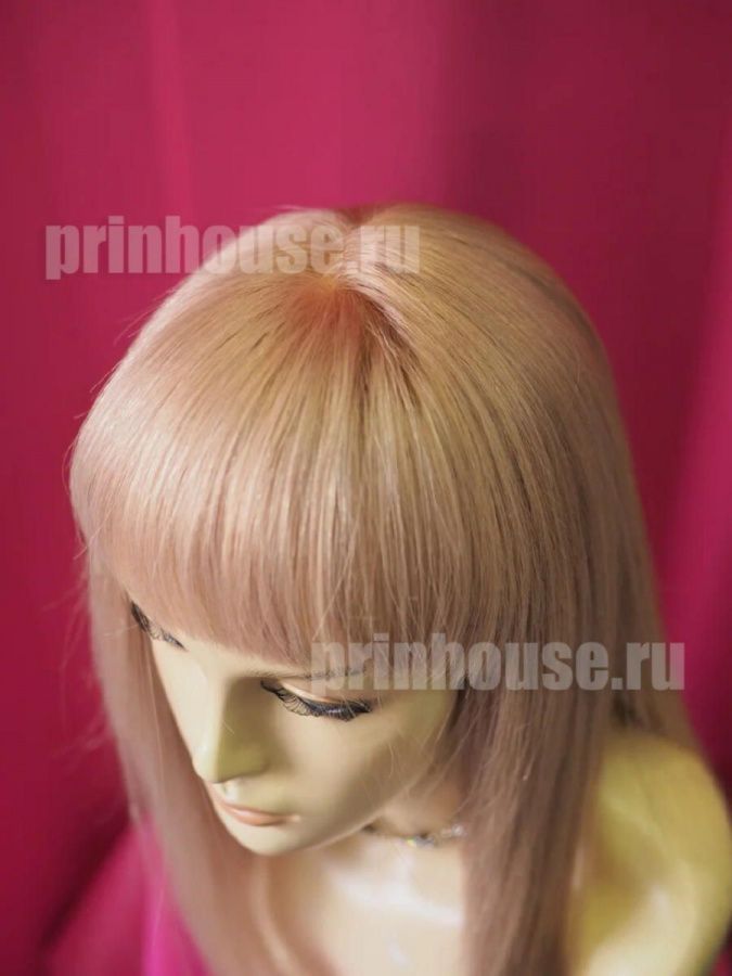 Фото Натуральный парик из славянских волос длинный с челкой розовый блонд - магазин  "Домик Принцессы"