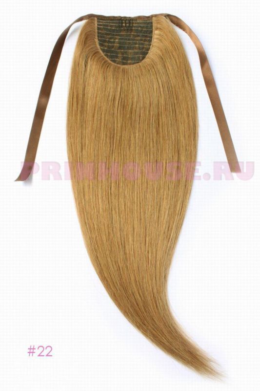 Фото Накладной хвост из натуральных волос на ленте 60cм цвет №22 темный золотой блонд - магазин  "Домик Принцессы"