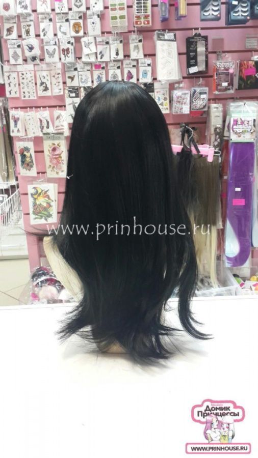 Фото Парик термо длинные волосы с челкой цвет # 1 - магазин  "Домик Принцессы"