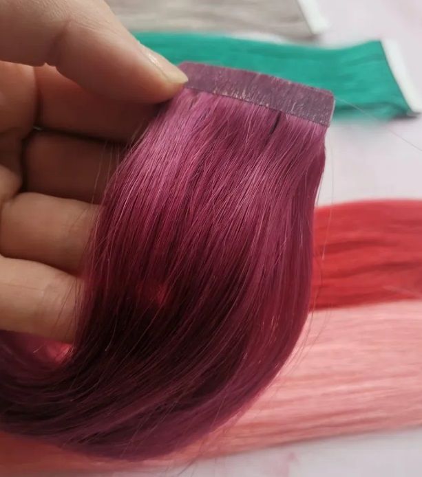 Фото Волосы натуральные для ленточного наращивания 50см цвет бардовый/1шт - магазин  "Домик Принцессы"