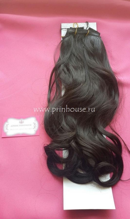 Фото Волосы на заколках искусственные локоны 45см цвет 3 темный шоколад - магазин  "Домик Принцессы"