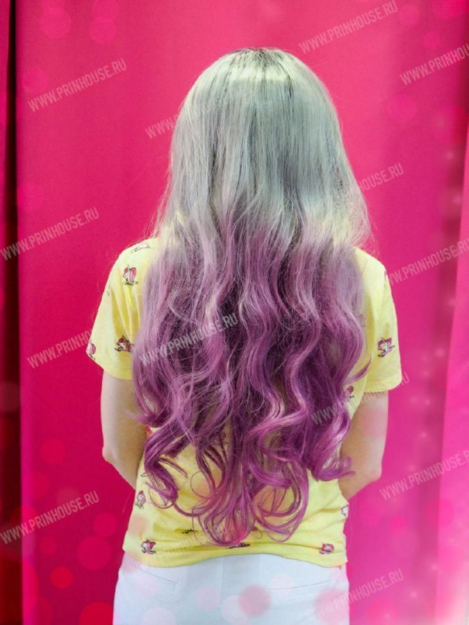 Фото Парик на сетке из искусственных волос тройное омбре цвет черный+серый+фиолетовый EXTRAVAGANZA - магазин  "Домик Принцессы"