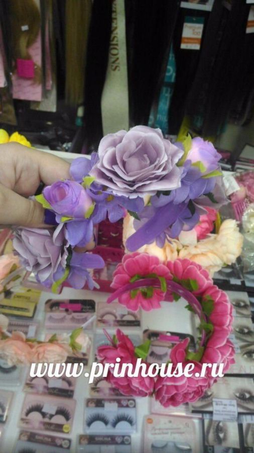 Фото Цветочный ободок сиренево-розовые розы - магазин  "Домик Принцессы"