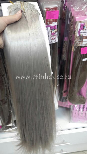 Фото Волосы на заколках искусственные цвет 101 жемчужно-серый блонд - магазин  "Домик Принцессы"
