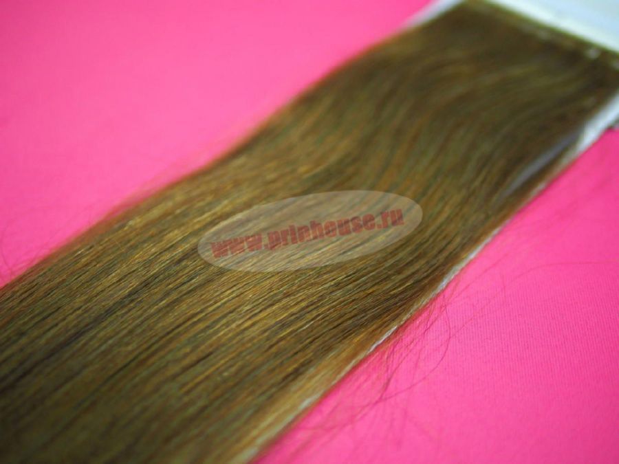 Фото Натуральные волосы для ленточного наращивания 5 стрипов по 30 см длина 55 см цвет 10 русый - магазин  "Домик Принцессы"