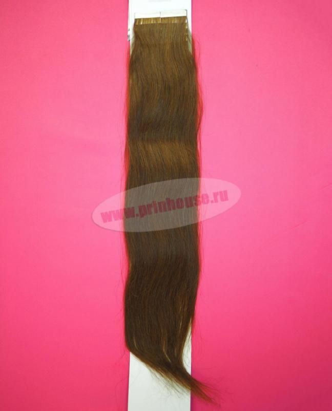 Фото Натуральные волосы для ленточного наращивания 5 стрипов по 30 см длина 55 см цвет 4 шоколад - магазин  "Домик Принцессы"