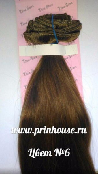Фото Волосы на заколках натуральные люкс цвет №6 каштан - магазин  "Домик Принцессы"