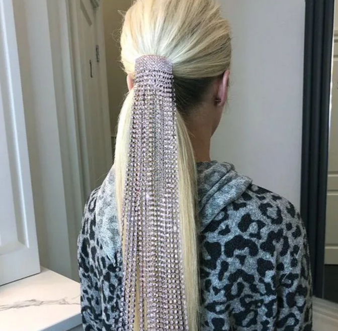 Фото Заколка для волос с сияющими стразами-прядками на хвост - магазин  "Домик Принцессы"
