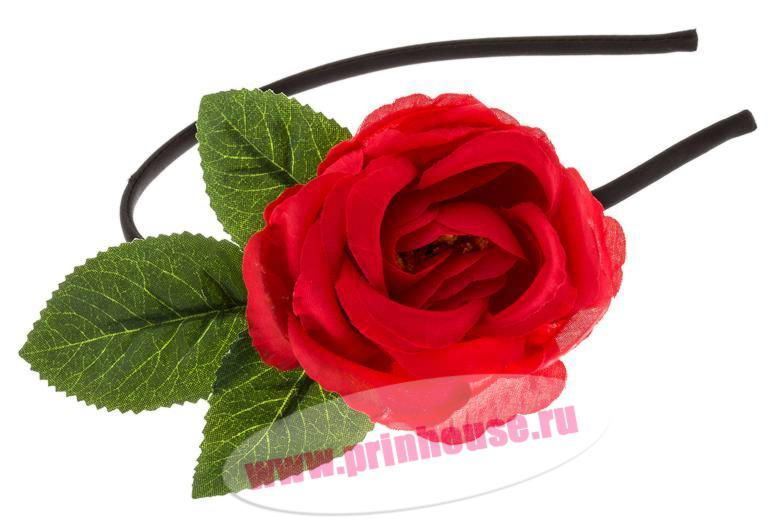 Фото Тонкий ободок с красной розой и листиками - магазин  "Домик Принцессы"