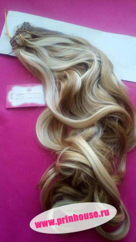 Фото Волосы искусственные канекалон термо на заколках 8 лент 65см локоны Цвет L15/613 - магазин  "Домик Принцессы"