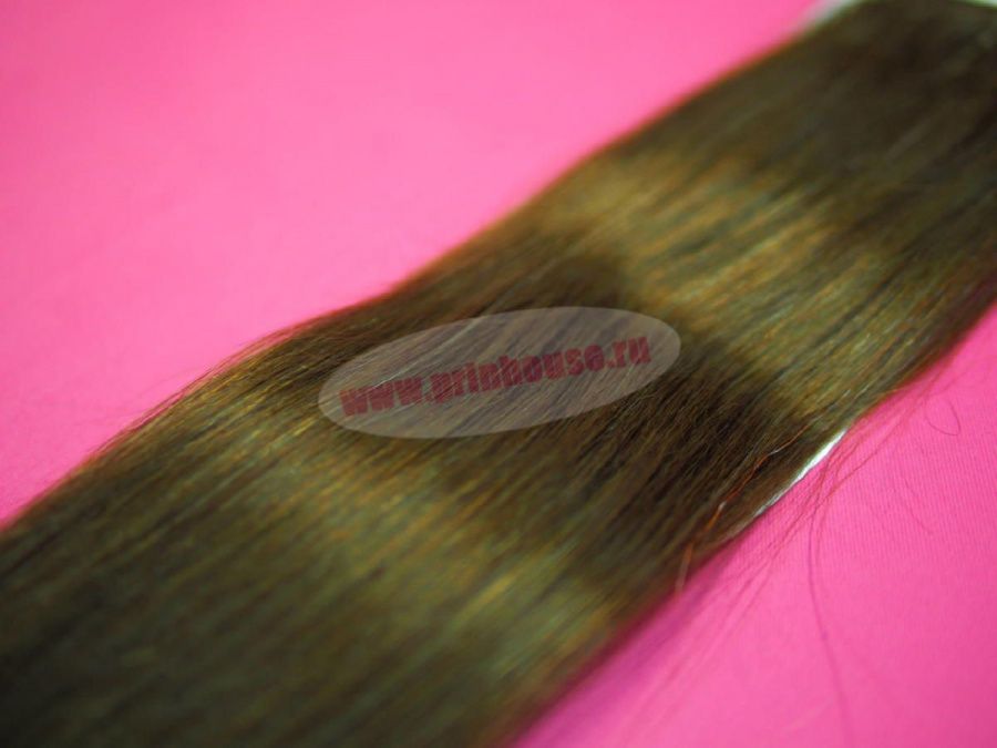 Фото Натуральные волосы для ленточного наращивания 5 стрипов по 30 см длина 55 см цвет 6 светлый шоколад - магазин  "Домик Принцессы"