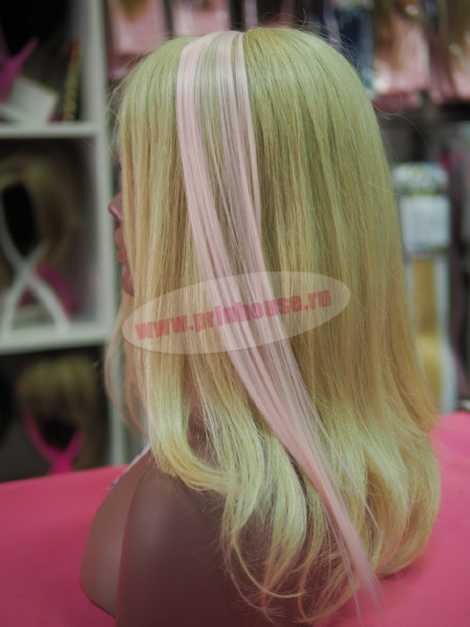 Фото Цветная узкая прядь на заколке цвет нежно-розовый - магазин  "Домик Принцессы"
