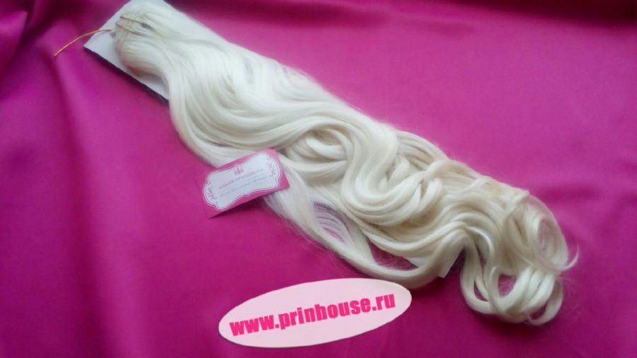 Фото Волосы искусственные канекалон термо на заколках 8 лент 65см локоны Цвет 613A - магазин  "Домик Принцессы"