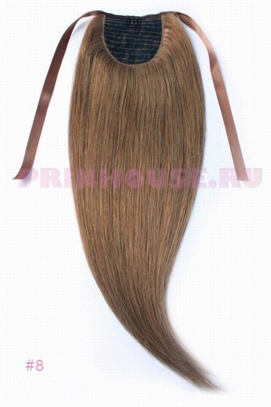 Фото Накладной хвост из натуральных волос на ленте 40cм цвет №8 светлый шоколад - магазин  "Домик Принцессы"