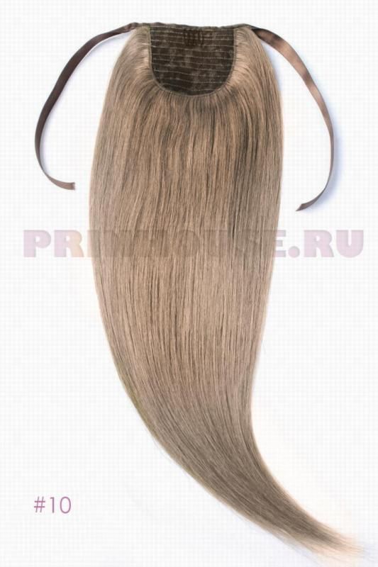 Фото Накладной хвост из натуральных волос на ленте 40cм цвет №10 русый - магазин  "Домик Принцессы"
