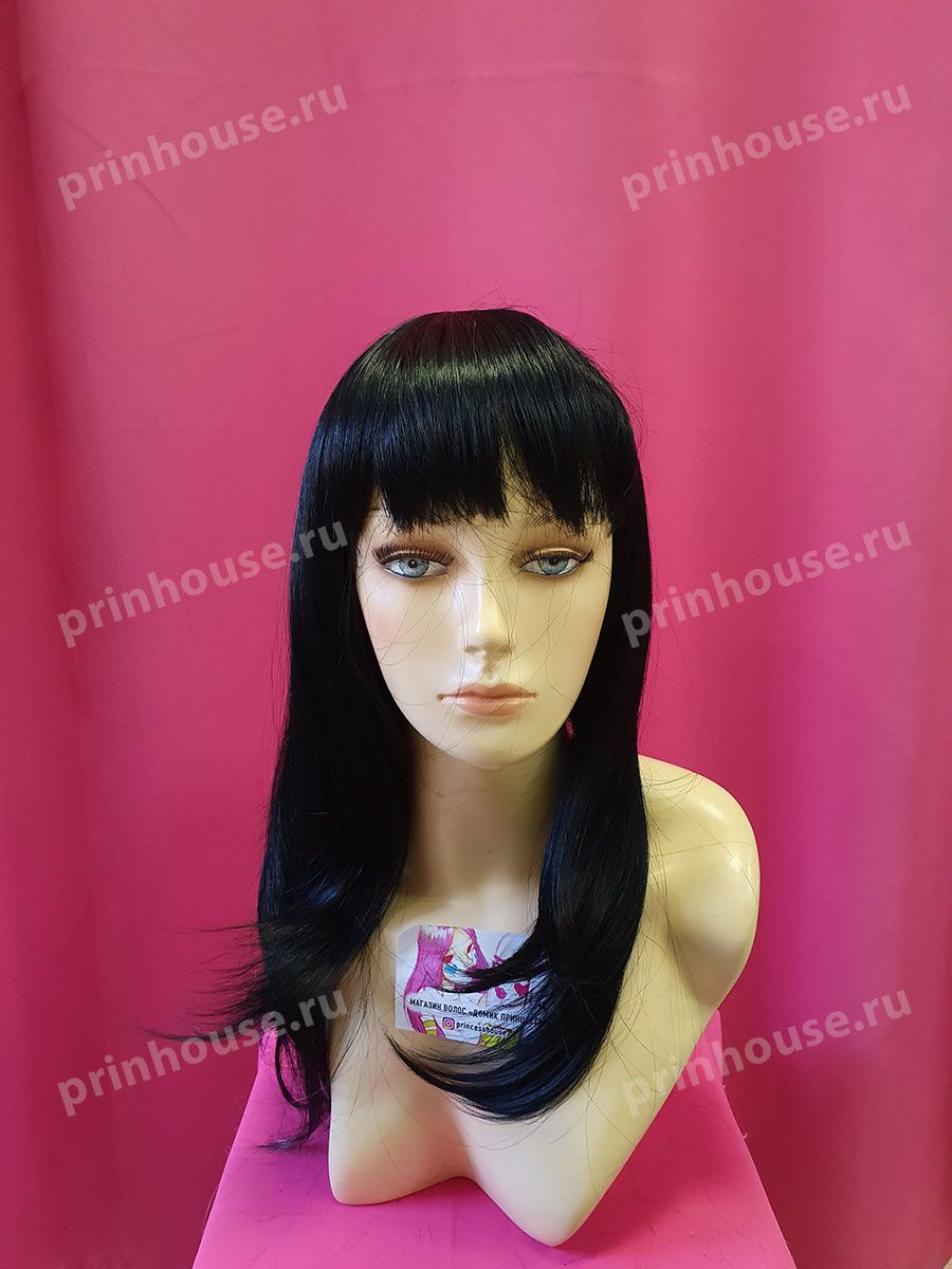 Фото Парик термо длинная стрижка с чёлкой цвет чёрный 1 - магазин  "Домик Принцессы"