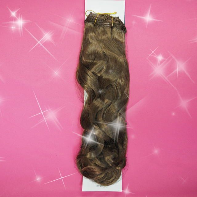 Фото Волосы искусственные канекалон термо на заколках 8 лент 65см локоны Цвет 12 светлый шоколад - магазин  "Домик Принцессы"