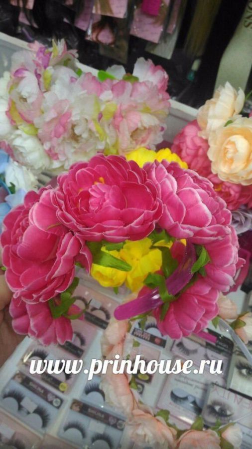 Фото Ободок с ярко-розовыми большими цветами градиент - магазин  "Домик Принцессы"