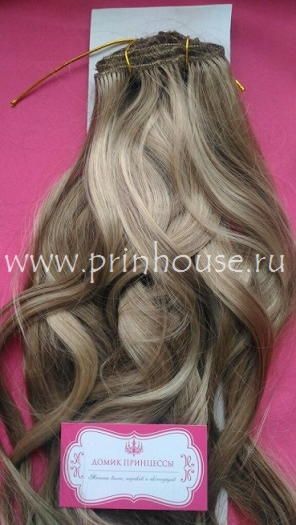 Фото Волосы на заколках искусственные локоны 45см цвет 14/24 мелированный блонд - магазин  "Домик Принцессы"