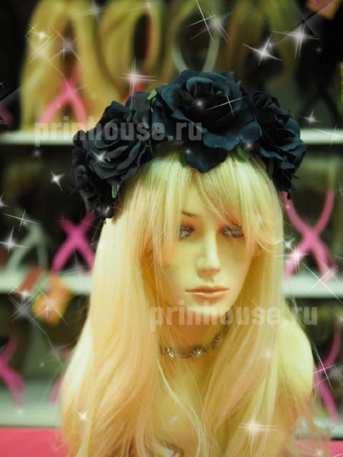 Фото Ободок из пышных черных роз - магазин  "Домик Принцессы"