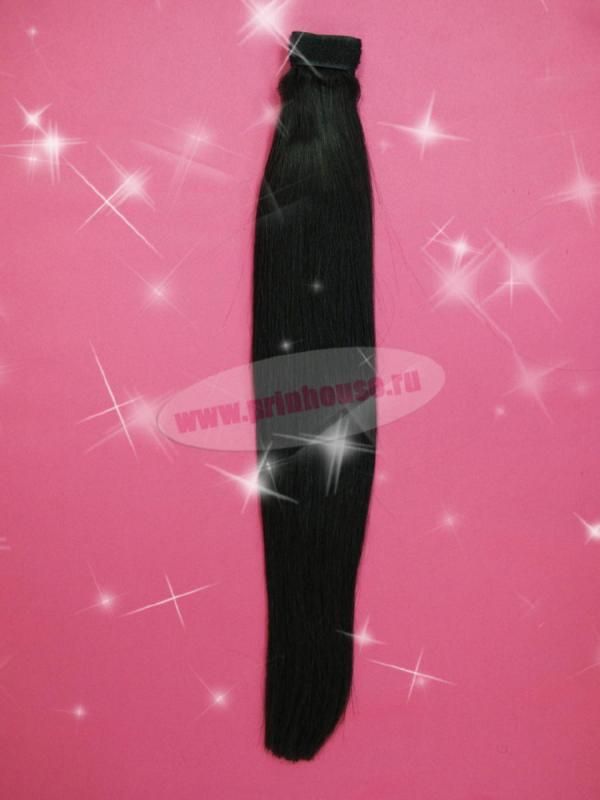 Фото Накладной хвост из натуральных волос на ленте 40cм цвет №1b черный - магазин  "Домик Принцессы"