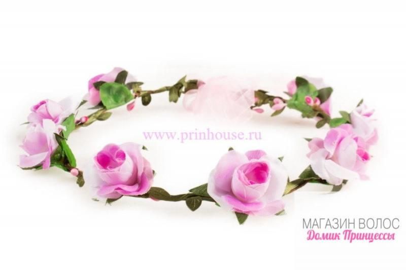 Фото Венок маленькие розовые розы - магазин  "Домик Принцессы"