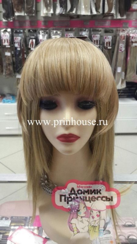 Фото Накладная челка искусственная прямая густая прямая блонд цвет №27/613 мелирование вариант 2 - магазин  "Домик Принцессы"