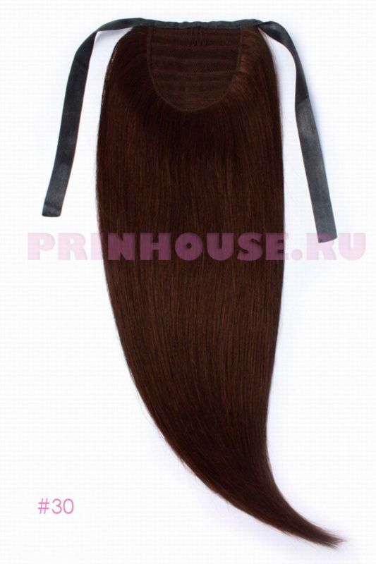 Фото Накладной хвост из натуральных волос на ленте 60cм цвет №30 кофейный - магазин  "Домик Принцессы"