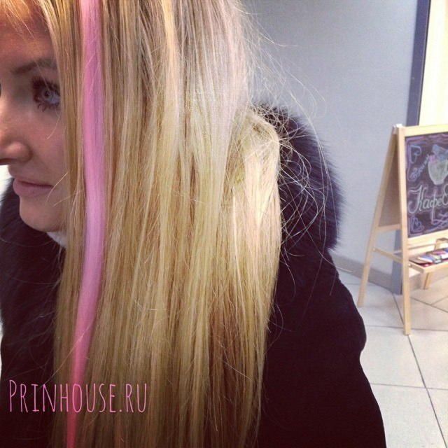 Фото Цветная узкая прядь на заколке цвет светло-розовый - магазин  "Домик Принцессы"