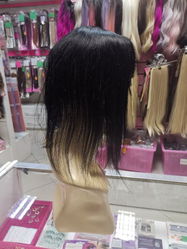 Фото Накладка на теменную зону из натуральных волос с челкой цвет черный - магазин  "Домик Принцессы"