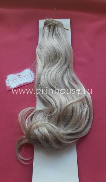Фото Волосы на заколках искусственные локоны 45см цвет 102 платиновый блонд - магазин  "Домик Принцессы"