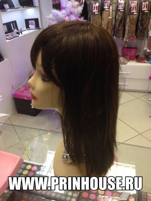 Фото Натуральный парик средней длины с челкой цвет темный шоколад - магазин  "Домик Принцессы"
