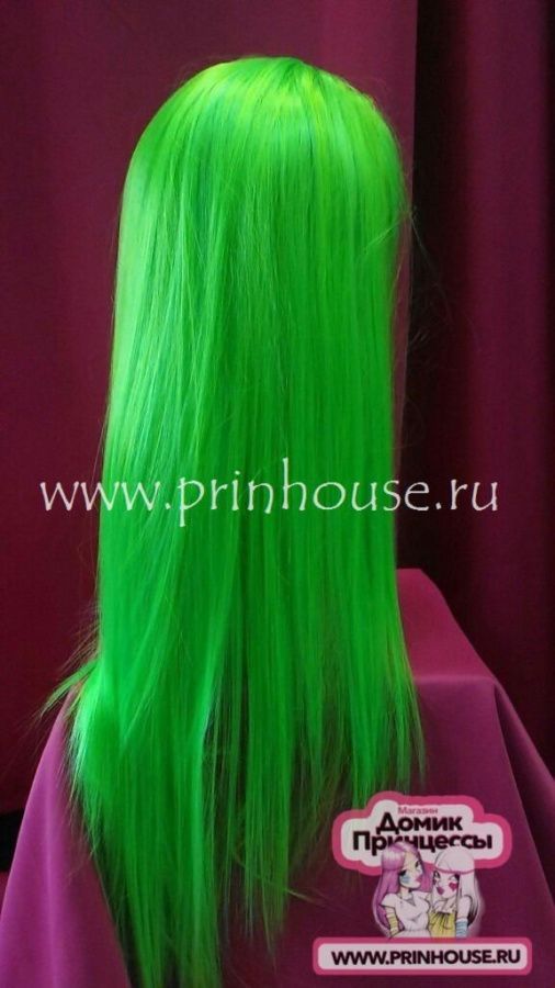 Фото Парик супер длинный искусственный 70 см Цвет kaf3spNeon зеленый с неоновыми прядками - магазин  "Домик Принцессы"
