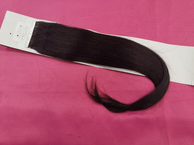 Фото Натуральные волосы для ленточного наращивания 5 стрипов по 30 см длина 55 см цвет 1b - магазин  "Домик Принцессы"